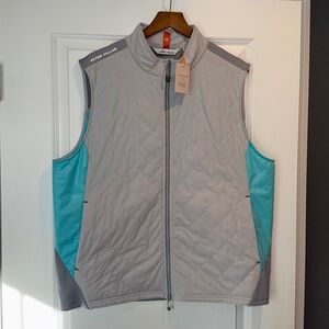 Peter Millar Light Gray and Aqua Quilted Golf Vest
